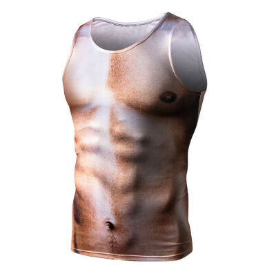 

3D Printed Unisex Casual Womens Mens Muscle Hairy Chest Funny Vest Tank Tops Hot