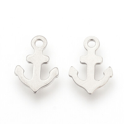 

304 Stainless Steel Pendants Anchor Stainless Steel Color 13x9x05mm Hole 15mm