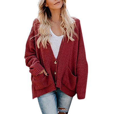 

Toponeto Women Casual Pure Color V Neck Pocket Long Sleeve Knitting Cardigans Coat
