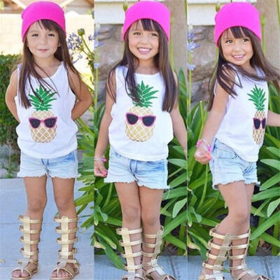 

Summer Baby Girl Clothing Pineapple Vest&Denim Shorts Set