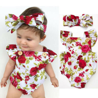 

AU Newborn Baby Girl Clothes Flower Jumpsuit Romper Bodysuit Headband Outfit Set