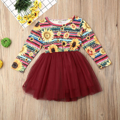 

Toddler Kids Baby Girl Sunflowers Skirt Tutu Dress Sundress Outfits Clothes