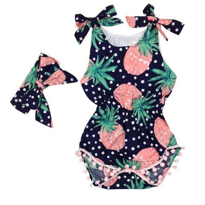 

2018 Newborn Baby Girl Pineapple Romper Jumpsuit Bodysuit Headband Clothes Outfit