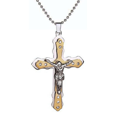 

Jesus Cross Rhinestone Inlaid Pendant Necklace Men Religious Faith Jewelry Gift