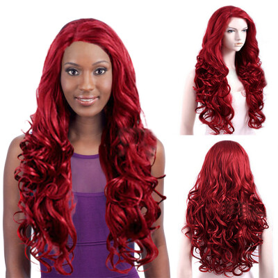 

〖Follure〗Women Red Brazilian Long Wavy Curly Parting High Temperature Fiber Wig Hair