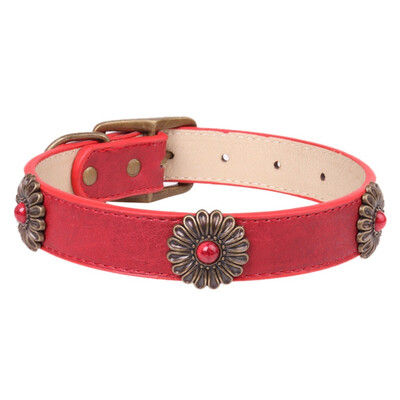 

Spot Bronze Daisy Pet Collar Blue Black Red Collars Leads Dog Necklace With Bronze Flowers Bronze Collar Adjustable