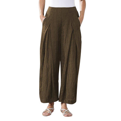 

Plus Size Women Pure Color Tightness Wide Leg Pants Pocket Easy Trousers
