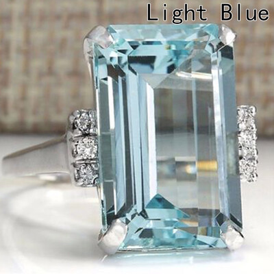 

Luxury Created Blue Zircon Crystal Ring Genuine Silver Color Ring For Fashion Women