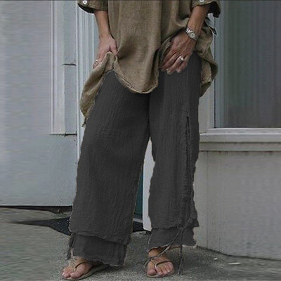 

Womens Baggy Flared Plus Size Loose Pants Long Wide Leg Elastic Waist Trousers