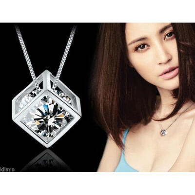 

Stylish Women 925 Sterling Silver Chain Crystal Rhinestone Pendant Necklace