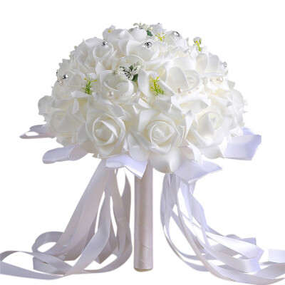 

Gobestart Crystal Roses Bridesmaid Wedding Bouquet Bridal Artificial Silk Flowers