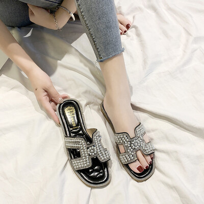 

Sandals&slippers female summer wear super fire fairy wind Joker Pearl H drag Pearl drag tide