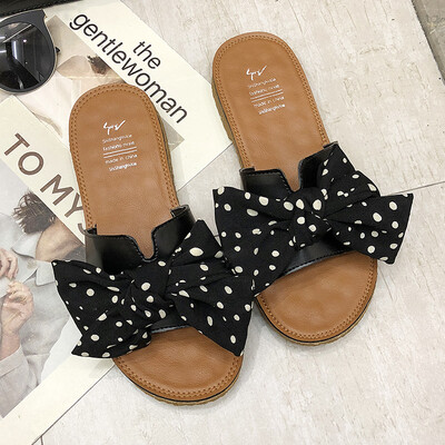 

Summer womens shoes bow flat slippers women chic Korean fashion wear a word of sandals