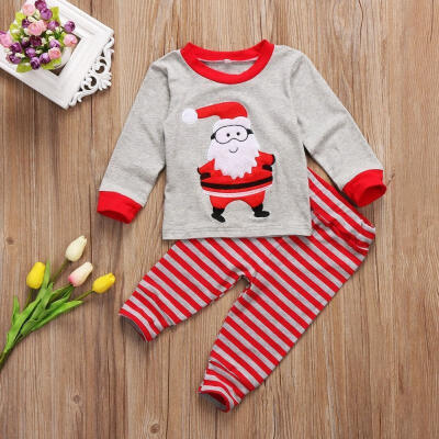 

Christmas Toddler Kids Boy Girl Santa Stripe Nightwear Sleepwear Pajamas Pyjamas