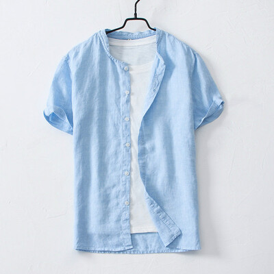

Tailored Summer Mens Cool Thin Breathable Solid Color Button Cotton Shirt Short Sleeve