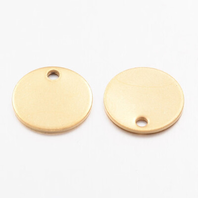 

304 Stainless Steel Charms Blank Stamping Tag Pendant Flat Round Golden 12x1mm Hole 1mm