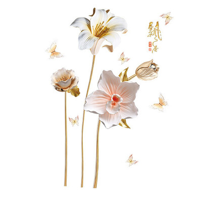 

Wall Sticker Orchid Embossed Effect Wall Decal Porch Bedroom TV Background Decor