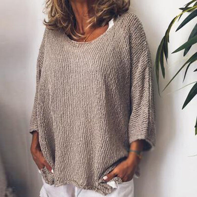 

Autumn Winter Women Color Block V Neck Pullover Jumper Sweater Loose Knitted Top
