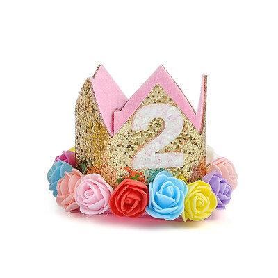 

FUNNYBUNNY Baby Rose Flower Golden Crown Birthday Headband Hair Accessories