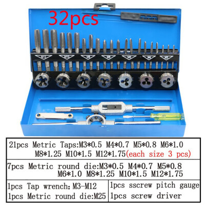 

〖Follure〗32pcs Alloy Steel Tap And Die Set Metal Twist Drill Bit Wrench Kit With Case