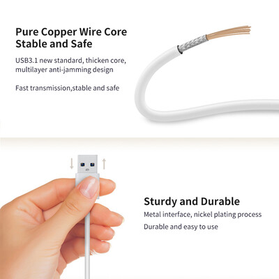

WOPOW Type-C Cable USB31 Interface Charging Data Cable Type-C Phone Cable for Xiaomi Huawei White 1m 5pcs