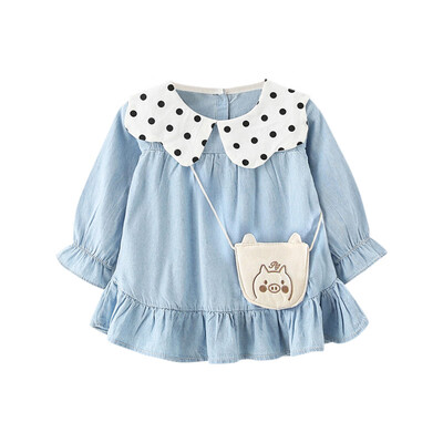 

Baby Girl Dress 0-3T New Autumn Toddler Girl Ruffled Decoration Girls Dress Fashion Trend Dot Print Long-sleeved Denim Dress