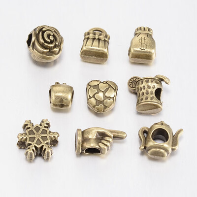 

Mixed Shape Tibetan Style Alloy Large Hole European Beads Antique Bronze 1116x813x78mm Hole 455mm about 40pcs100g