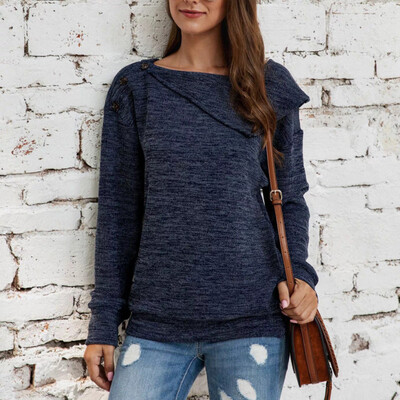 

Tailored New European And American Womens Button Fashion Solid Color Sweatershirt