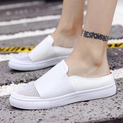 

Summer half drag white shoes sandals mesh shoes Korean version of breathable mens shoes sandals&slippers without heel mesh shoes lazy shoes