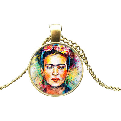 

Fri-da Kah-lo Gemstone Necklace Velvet Self Portrait Pattern Woman Jewelry Art Pendant