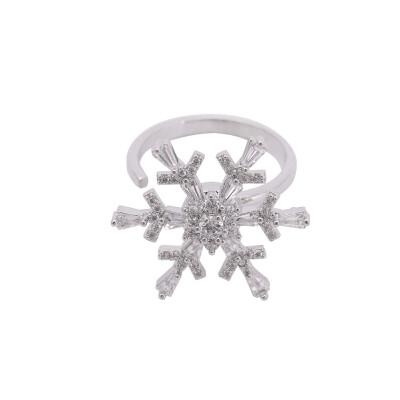 

speed Rotation Snowflake Big Crystal Cubic Zircon Flower Adjustable Wedding Rings for Women Girl