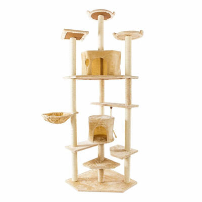 

80 inch Cat Climbing Tree Toy Cats Kitten Jumping Standing Frame Post Beige