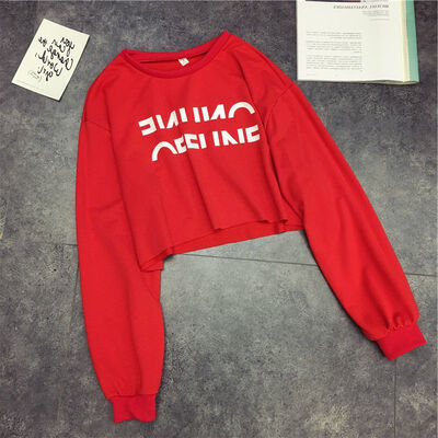 

Autumn Long Sleeve Short T-Shirt Women Solid Color Letter Print Loose T-Shirts Ladies Tops O-Neck Simple Female Tops -2XL