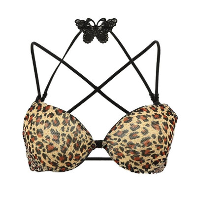 

New Fashion Women Bra Front Closure Underwire Halter Butterfly Crochet Lace Cross Over Strap Sexy Underwear