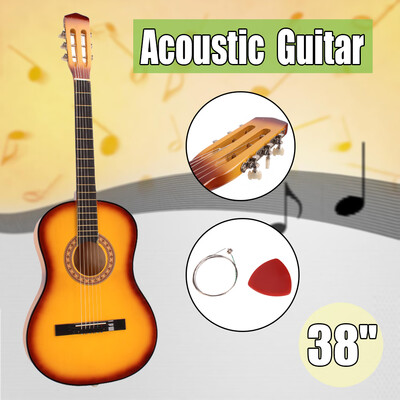

38" Professional Acoustic Guitar For Music Learner Pick String Yellow Gift
