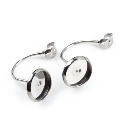 

304 Stainless Steel Ear Nut Earring Backs with Flat Round Trays Stainless Steel Color Tray 10x10mm 27x12mm Hole 1mm