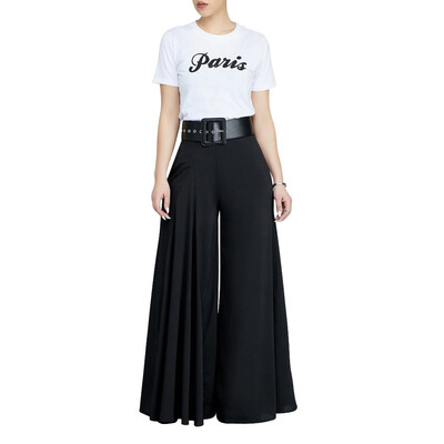 

Womens Solid Pleated Loose Casual Comfortable Wide Leg Trousers Pants