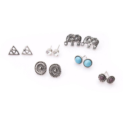 

6 pairset Women Square Crystal Heart Stud Earrings For Women Piercing Simulated Pearl Flower Earrings Set Gift Jewelry