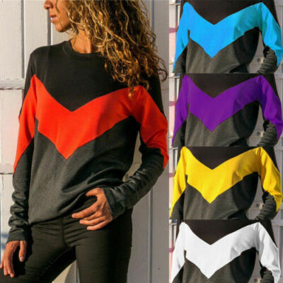 

New Womens Jumper Pullover Patchwork Tops T-shirt Long Sleeve Autumn Sweatshirt