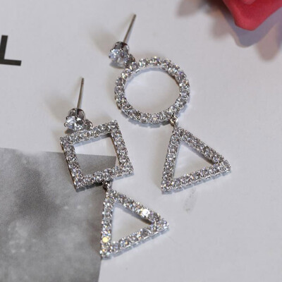 

Fashion Luxury Geometric Crystal Dangle Earrings For Women Girl Simple Round Triangle Drop Earring Jewelry