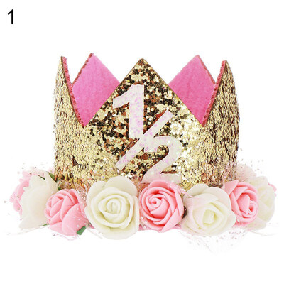 

Baby Boy Girl Glitter Number Flower Crown Headband Birthday Party Photo Headwear
