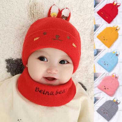 

2Pcs Toddler Baby Boy Girl Winter Cute Rabbit Hat Cap Newborn Warm Scarf Set UK