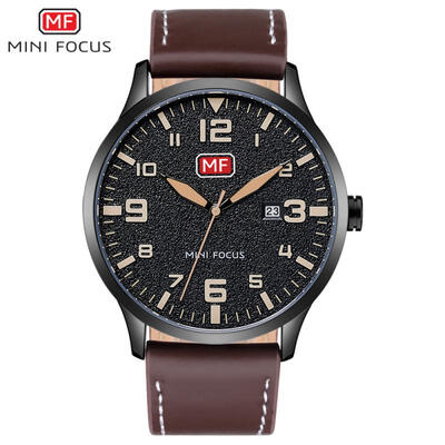 

MINI FOCUS Mens Watch Sports Multifunction Alloy Quartz Watches Calendar Waterproof Leather Belt MF0158G