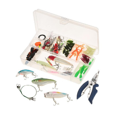 

Lixada 100pcs Assorted Fishing Gear Hard Lure Baits Metal Sequins Soft Tail Worm Lures Fishing Pliers Offset Hook Swivel Fishing T