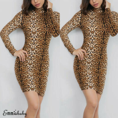 

Women Boho Leopard Short Mini Dress Evening Party Club Dresses Summer Sundress