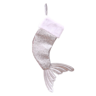 

DIY 18 Inch Christmas Party Gift Satin Sequins Fishtail Hanging Decor Stocking Candy Gift Holder Bag Xmas Tree Hanging Ornaments