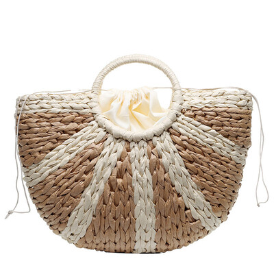 

Tailored Woman Bag 2019 New Stitching Woven Striped Handbag Fashion Holiday Lady Handbag
