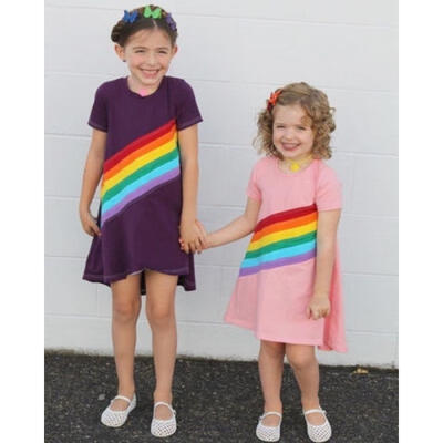 

AU Toddler Kids Baby Girls Rainbow Stripes Cotton Princess Dress Casual Clothes