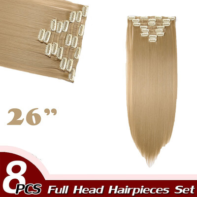 

Full Head Clip Synthetic in Hair Extensions 8 Piece 18 Clips Hairpiece Long Wave Curly Straight for Women