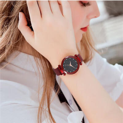 

Women Starry Sky Watch Fashion Magnet Buckle Mesh Band Roman Number Quartz Wristwatch Women Luxury Watches Zegarek Damski